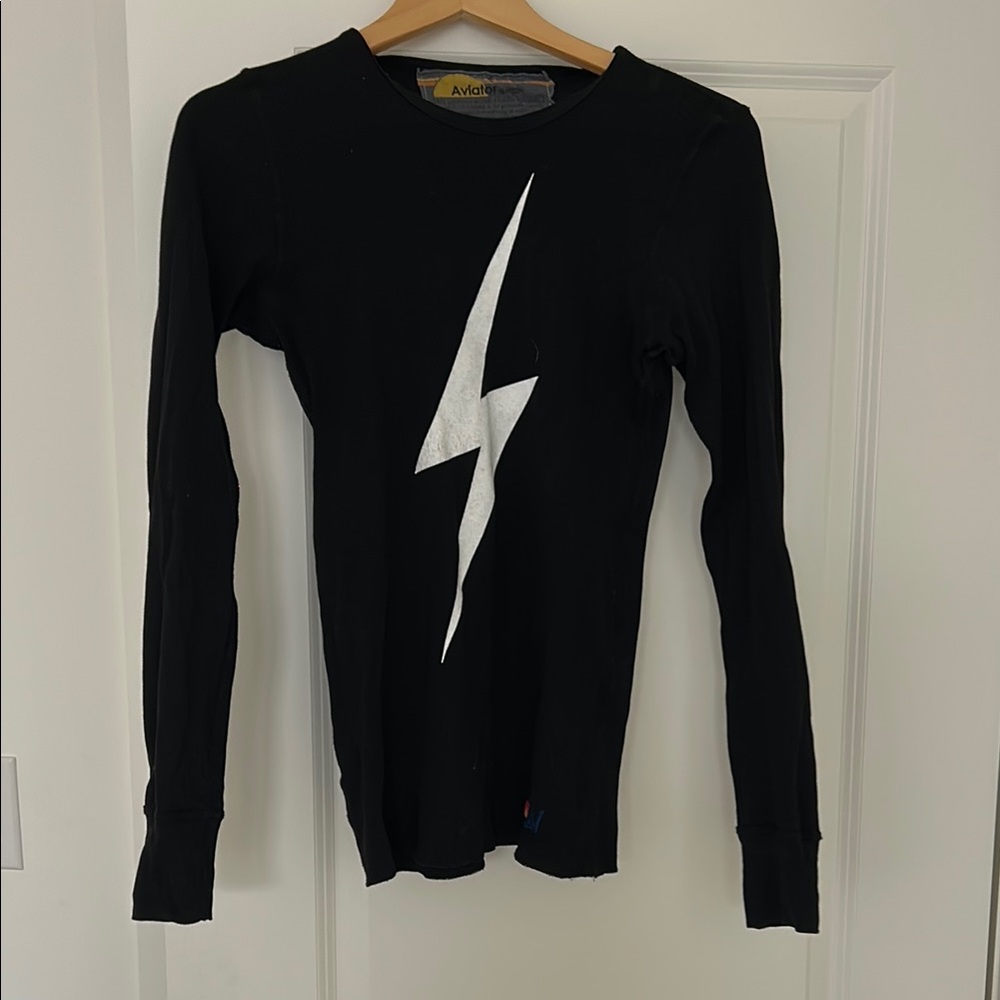 Aviator Nation Black Long Sleeve Shirt with Lightning Bolt